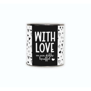 Cadeaublikje met de tekst “With Love en een dikke knuffel!”