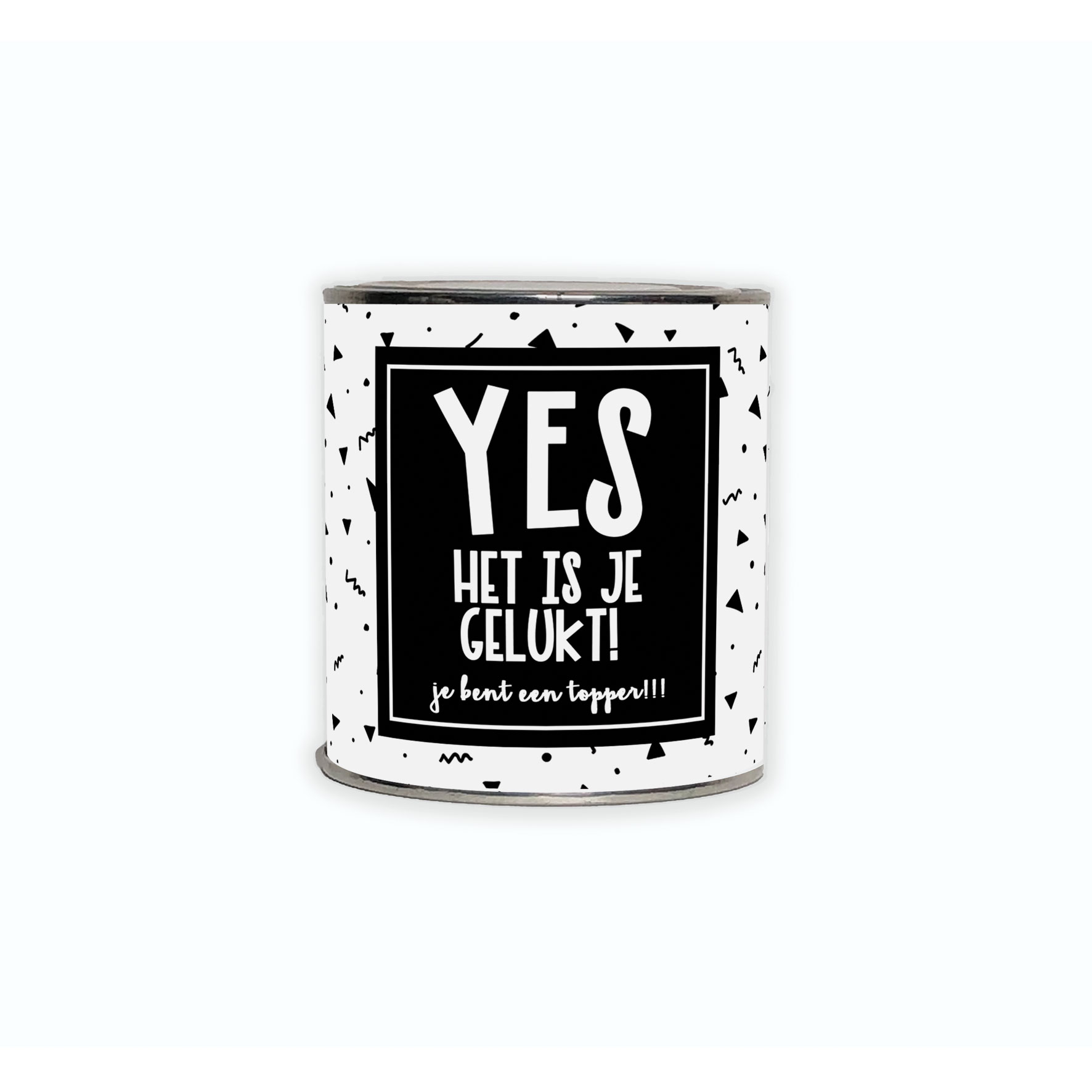 Cadeaublikje met de tekst “Yes! het is je gelukt! je bent een topper!”