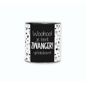 Kadoblikje met de tekst “Woohoo je bent zwanger! Gefeliciteerd!”